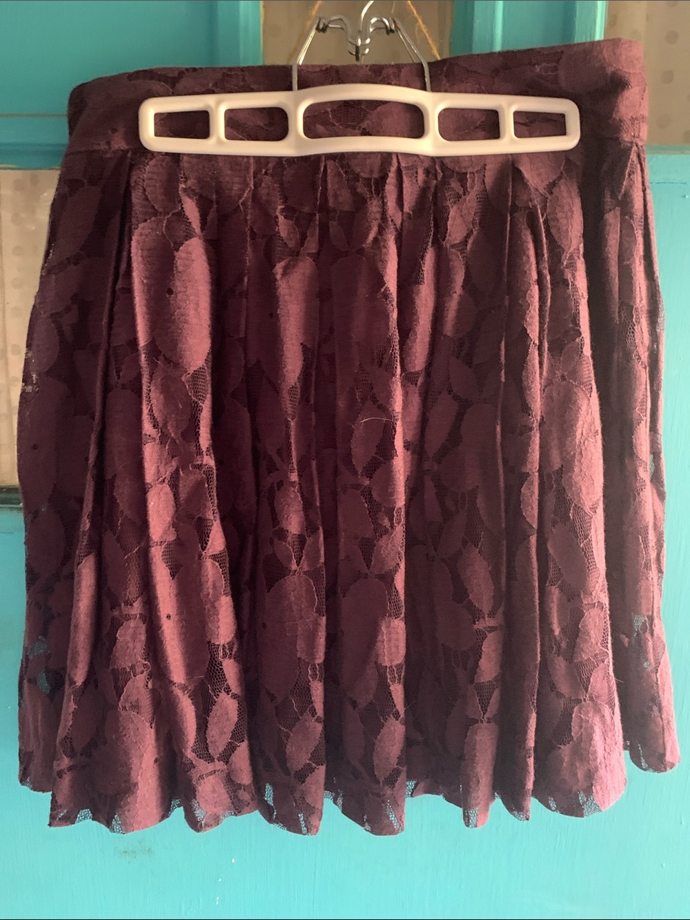 LOFT Plum Floral Lace Skater Skirt